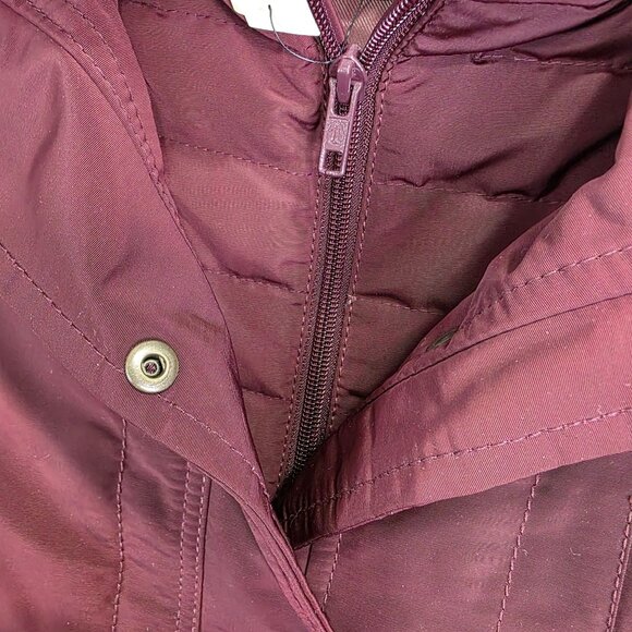Womens Talbots Burgundy Down Puffer Jacket Full Zip & Snap Buttons Polyester L - Picture 6 of 10